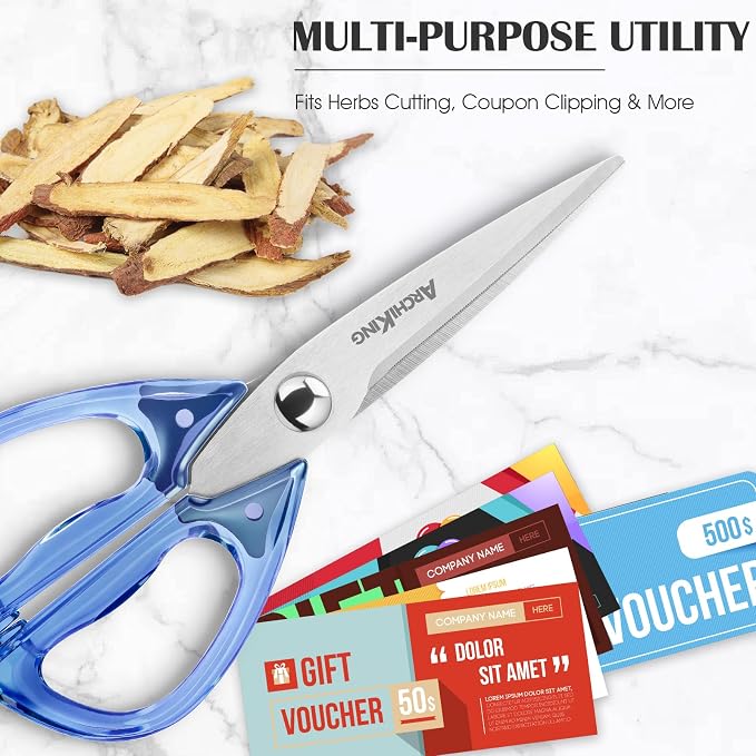 8.0inch Kitchen Shears, Sharp Stainless Steel Meat & Poultry Scissors, Transparent Blue Acrylic Handle, All Purpose Utility Cooking Scissors for Kitchen/BBQ/Home/Office