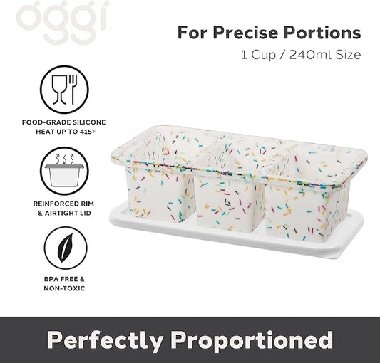 OGGI Prep & Portion Silicone Freezer Trays with Lid - Freezer Molds for Food, Ice Cube Tray, Food Prep Containers, Freezer Storage Containers, for Soup, Smoothie Cubes, Sauce, Broth, Leftovers - 1 Cup