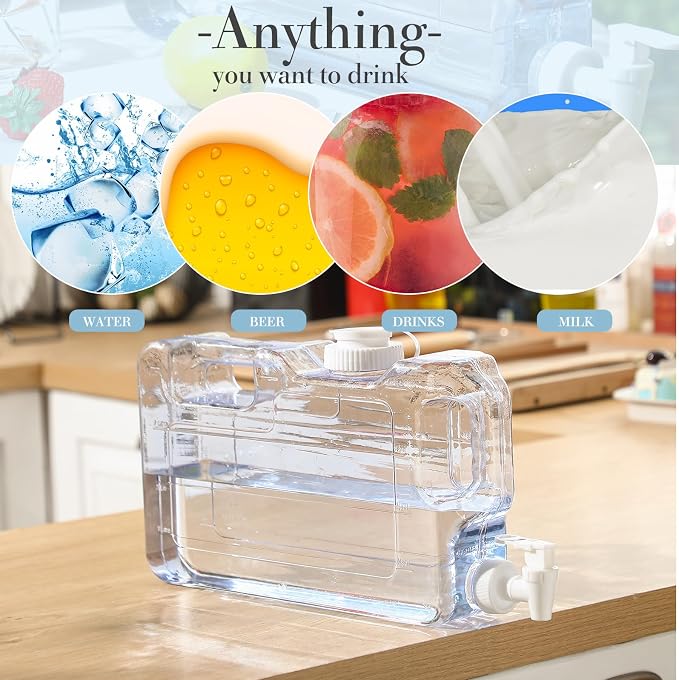 Funnymoom 12 Pcs Drink Water Dispenser for Fridge 1.1 Gallon Beverage Dispenser with Spigot Plastic Reusable Refrigerator Water Dispensers Waters Jug Container for Party Outdoors Camping Hiking Home