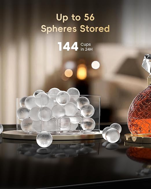 ecozy 2" Ice Ball Maker Countertop, Clear Sphere Ice Machine, 144 Pcs/Day | CrystalFlux Technology, 4 Pcs in 40 Mins, Enhanced Insulation, Auto Water Supply, Self-Cleaning