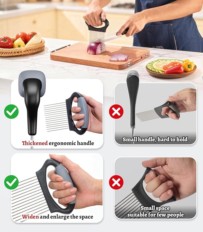 Large Onion Slicer Holder, Stainless Steel Onion Holder for Slicing with 14 Sharp Prongs for Slicing of Tomato, Avocado, Vegetable Chopper Meat Tenderizer for Fruit Prep (CarbonBlack)