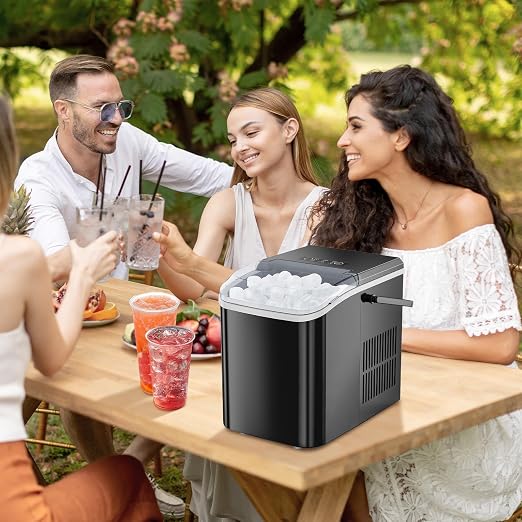 OLIXIS Ice Maker Machine with Handle,26lbs in 24 Hours,9 Cubes in 6 Mins,Auto-Cleaning Portable Ice Maker with Basket and Scoop, Countertop for Home, Kitchen, Camping, RV, Bright Black