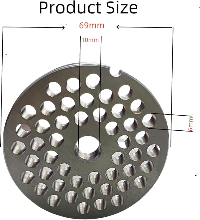 For Hobart, LEM, Cabelas, Weston and FGA Food Chopper, MTN Meat Grinders of #12 Stainless Steel Meat Grinder Plate Discs Blades，Cutting Disks Heavy Duty. (6/25 Hole Plate)