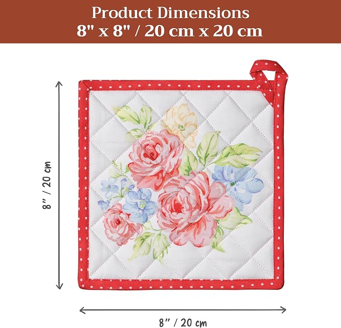 Maison d' Hermine Pot Holders 100% Cotton Potholders (8" x 8", Pack of 1) | Heat Resistant Hot Pads with Loop BBQ Cooking Baking Farmhouse Kitchen Handling Hot Pans Spring Summer - Vintage Floral