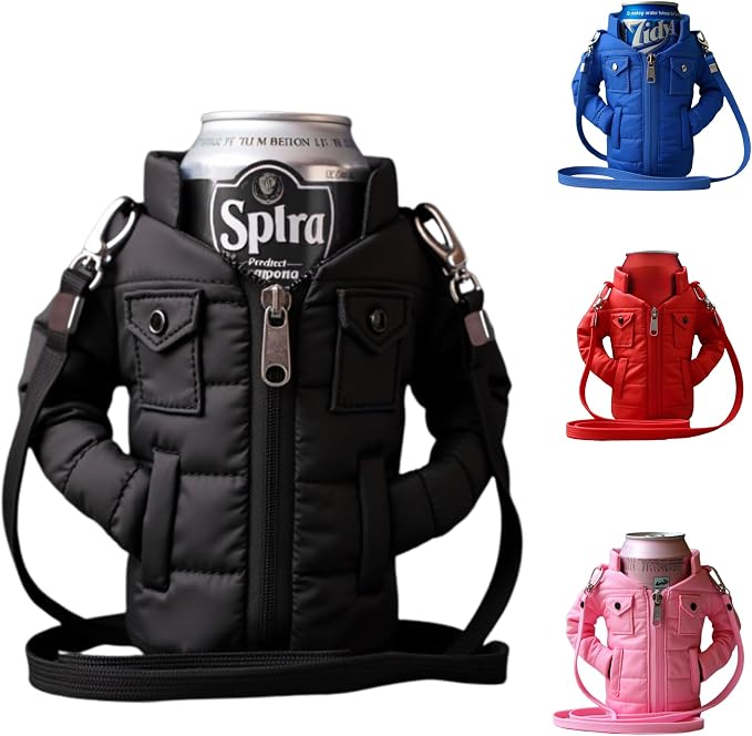 Gadgetime USA - 12oz Insulated Can Cooler Jacket (Black) - Beverage Holder with Detachable Strap - Beer/Soda Carrier - Can Holder with Shoulder Strap, Insulated Sleeve, Funny Gift for Friends & Family