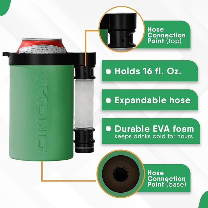 The Kong 2.0 - A Portable Can or Bottle Cooler/Cup With A Detachable, Expandable, Hose To Funnel Your Drink (Green)