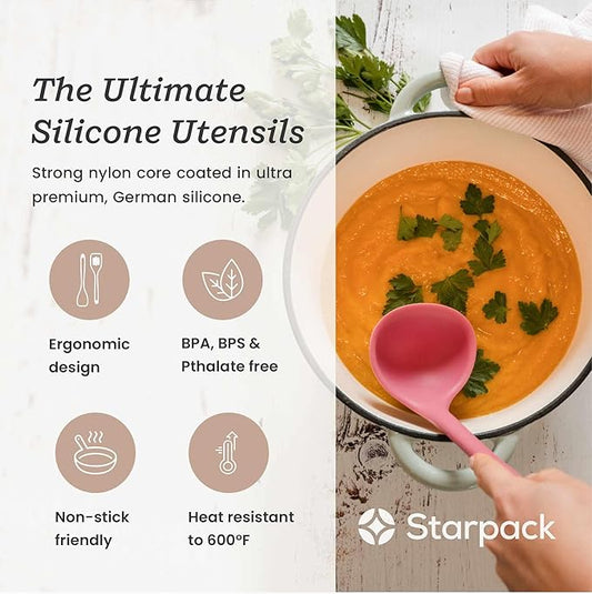 Starpack 'Stir & Serve' Silicone Cooking Utensils Set (5 Pcs) 10.5" - Kitchen Utensils Set Heat Resistant to 600°F - Kitchen Utensils for Nonstick Cookware - Silicone Utensil Set for Mixing & Cooking