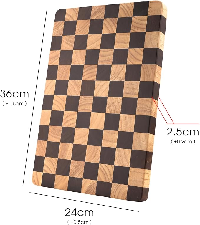 Wood Cutting Board Butcher Block, Wooden Chopping Board with Checkerboard Pattern and Inner Side Handles Meat Cheese Charcuterie Board, Ideal for Chopping, Slicing, and Dicing 14 * 9.5 Inch