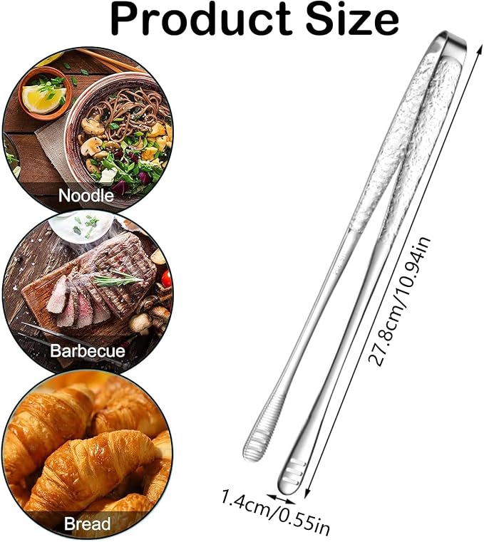 4 Pieces 11 Inches Korean BBQ Tongs Stainless Steel Grill Kitchen Food Tongs Tweezers Cooking Clamp Tool for Salad, Fish, Steak, Barbecue, Buffet, Meat