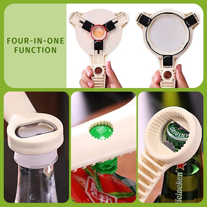 4-in-1 Jar Opener, Stainless Steel Lid Remover, Multi Functional Adjustable Stainless Lid Opener, Jar Openers for Seniors & Arthritis Sufferers & Weak Hands, for Kitchen Jars Bottles Cans