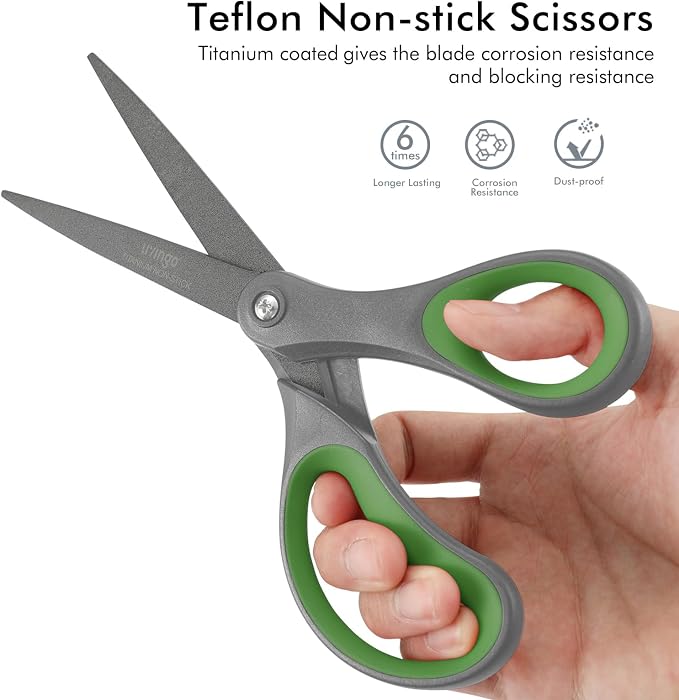 LIVINGO 8" Titanium Coated Scissors 2 Pack All Purpose Shears | Sharp Non Stick Blade, Stainless Steel Construction, Comfort Grip Handle, Home Office Craft DIY Cutting