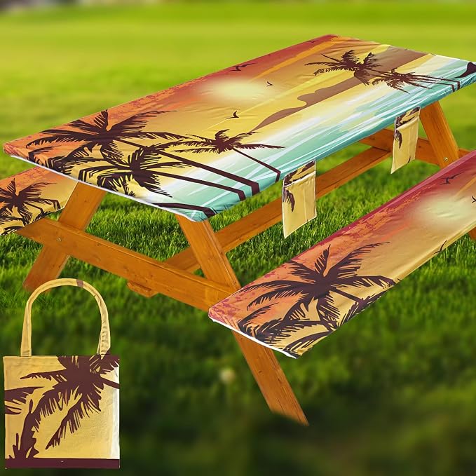 Picnic Table Cover with Bench Covers Table Cloth Tablecloth Summer Outdoor Rv Patio Tent Camping Glamping Campsite Camper Essentials Accessories Items Gear Gadgets Stuff Necessities Supplies Must Have