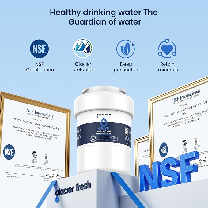 GLACIER FRESH MWF Refrigerator Water Filter Compatible with GE, 4-Pack | Compatible with SmartWater MWFP, MWFA, GWF, HDX FMG-1, WFC1201, RWF1060, 197D6321P006, Kenmore 9991