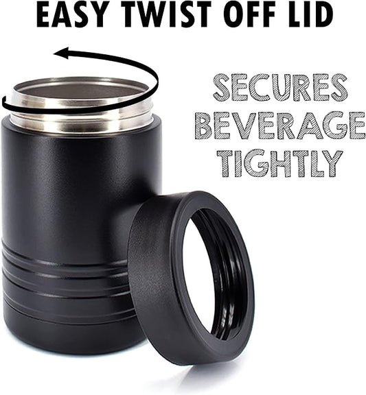 4-in-1 Stainless Steel 12 oz Double Wall Vacuum Insulated Can or Bottle Cooler Keeps Beverage Cold for Hours - Also Fits 16 oz Cans - Powder Coated Black - Clear Water Home Goods