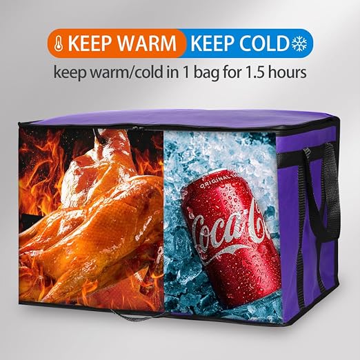 Bodaon Insulated Food Delivery Bag, XXX-Large Grocery Bags, Purple, 1-Pack | Meal Grocery Tote Insulation Bag for Catering/Drivers for Hot and Cold Food, Commercial, Large Capacity Reusable Warming Bag