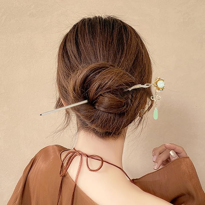 Cinaci 10 Pieces Decorative Vintage Retro Pearl Gold Metal Hair Sticks Pins with Pendants Chinese Hanfu Asian Flower Butterfly Hair Chopsticks Hair Bun Updo Holders Long Hairpins for Women Girls