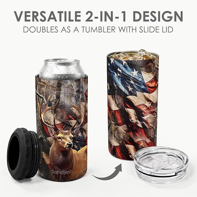 Hunting Cup Can Cooler 12oz - Travel Mug Cup - Stainless Steel Insulated for Men Hunters - Tumbler Cans Koozie, Gift for Christmas, Birthday, Father's Day