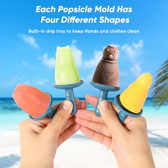 Popsicle Mold Set 4 Pieces Homemade Silicone Popsicle Maker Easy Release Ice Cream Molds Reusable DIY Pop Molds (Green, WinterWonder Pops)