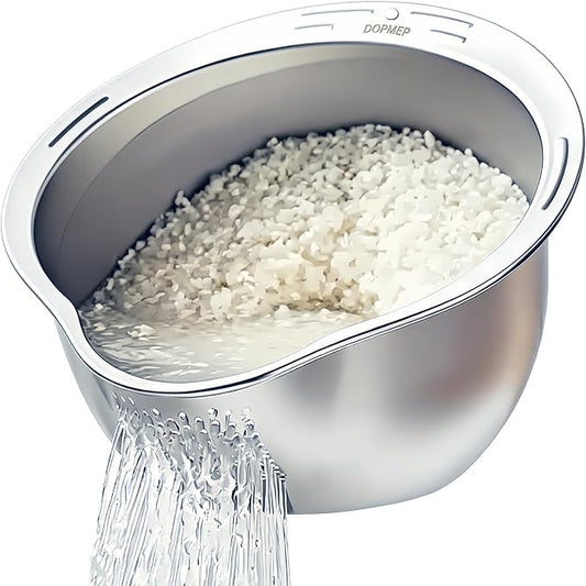 DOPMEP Rice Washer Strainer Bowl Stainless Steel Colander with Side Drainer | Ideal for Soaking, Washing, Cleaning, and Rinsing Rice, Fruits, Vegetables & Beans, Versatile Kitchen Tool