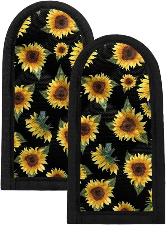 Coldinair Bright Sunflower Print Cast Iron Skillet Handle Covers,Heat Resistant Non-Slip Pot Pan Handle Covers for Kitchen,BBQ and Baking,Set of 2