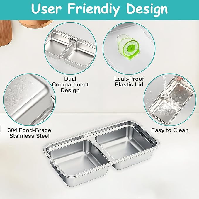 Stainless Steel Snack Containers, 6-Pack Reusable Grab and Go Containers with Lids, Dual Compartment Bento Box for Travel, Camping & Lunch Prep (Green)
