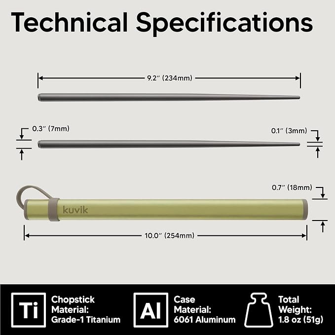 Kuvik Titanium Chopsticks with Lemon Yellow Carrying Case