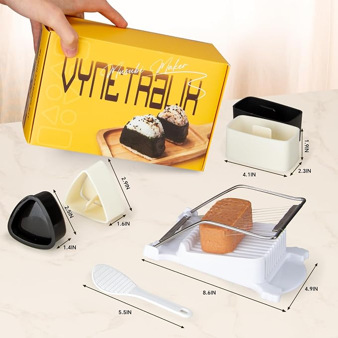 Musubi Press Mold Kit, 8-in-1 Hawaiian Musubi Maker Set | Luncheon Meat Slicer, Heart & Triangle Shapes for Sushi and Bento Making BPA-Free & Non-Stick, Easy to Clean