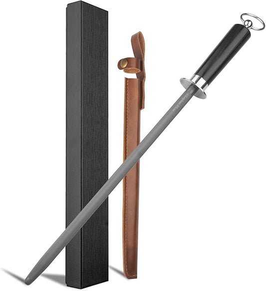 honing steel knife sharpener ，high carbon steel knife sharpener rod,12 Inch Knife Sharpening Steel Honing Rod（black）