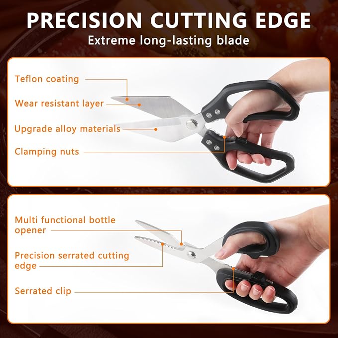 2-Piece Kitchen Scissors Heavy Duty, Stainless Steel Kitchen Shears | Sharp Utility Scissors for Cutting Chicken, Meat, Fish, Vegetables and Poultry, Home kitchen Utensils Gadgets