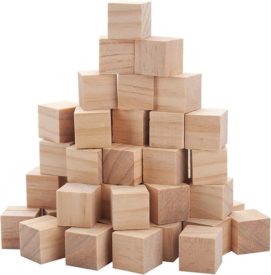 Wooden Blocks for Crafts 1 inch, 50 PCS Blank Wood Blocks for Crafting, Small Wooden Cubes Unfinished Solid Wood Squares for DIY Projects, Model Making, Letter Dices, Stamps