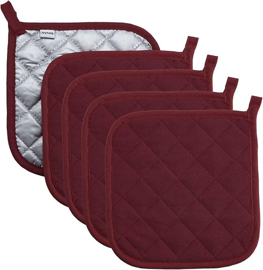 Joyhalo 5 Pack Pot Holders for Kitchen Clearance | Cotton Made, Machine Washable, Heat Resistant Potholder, Hot Pads, Trivet for Cooking and Baking, Ruby