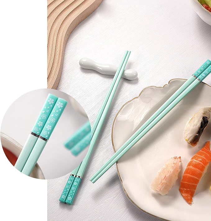 Sakura 5 Pairs Fiberglass Chopsticks, Non-Slip Reusable, Dishwasher Safe | Food-Safe, Lightweight, Matte Textured Tips, Heat-Resistant, Ideal for Sushi Ramen, Premium Gift for Family Friends, 9.5inch