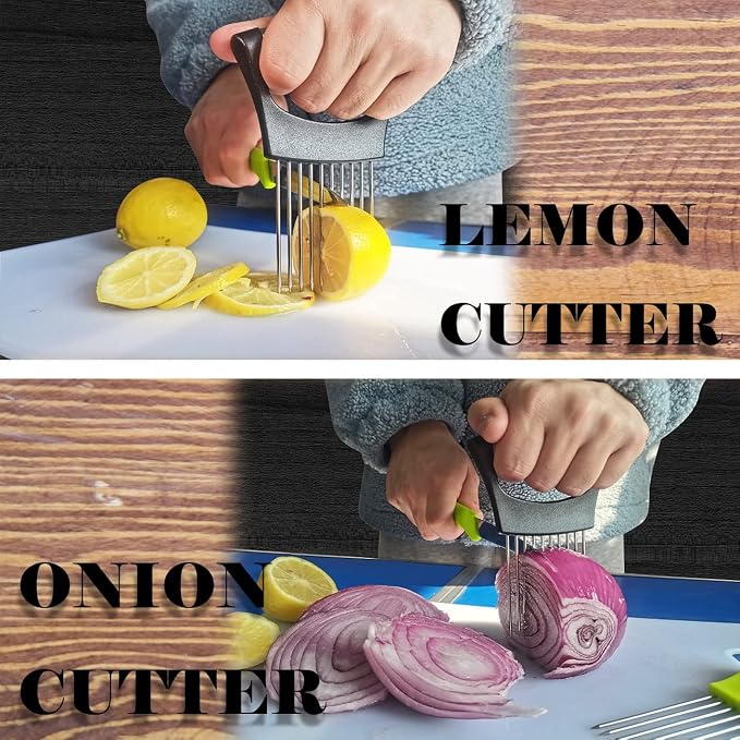 Onion Slicer Holder, Onion | Tomato | Potato | Apple | Egg Holder for Slicing, Vegetables | Fruits Slicer Holder, Meat |Beef Chopper, Multi-Purpose Kitchen Accessory, 2 Pack