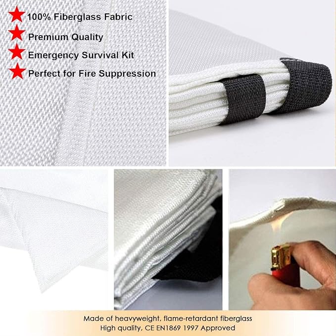 Mata Leon Emergency Fire Blankets Fire Retardant Blankets 4 Pack Fiberglass Fire Suppression Blanket Flame Retardant Protection&Heat Insulation Design for Kitchen Office Fireplace Car Camping