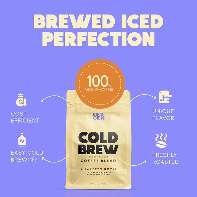 Birch Glen Roasters Cold Brew Coffee | Flavored Coarse Ground Coffee | Artisanal Roasting | Medium Roast |100% Arabica |1 LB Bag | Caramel Cream