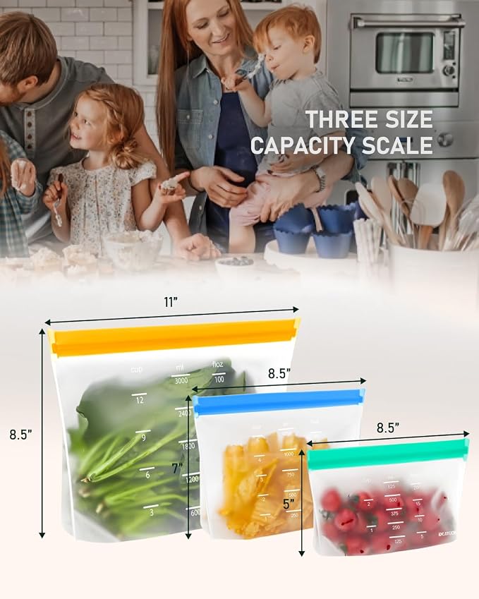 IDEATECH 12 Pack Reusable Food Storage Bags, Stand-Up Freezer Bags | Leakproof Stand-Up Bags, BPA-Free Food Grade, Dishwasher Safe, Fridge and Freezer Safe for Snacks, Product, Fruit & Meal Prep