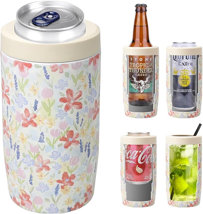 Morefeel 4-in-1 Insulated Can Cooler for 12 oz Cans & Bottles | 304 Stainless Steel Can Holder Fits 12 Oz Slim Cans, Standard Cans, Beer Bottles & Works as A Open Cup; Dishwasher Safe