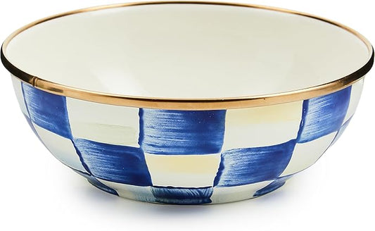 MACKENZIE-CHILDS Enamel Everyday Bowl, Serving Bowl for Entertaining, Extra Small, Blue-and-White Royal Check