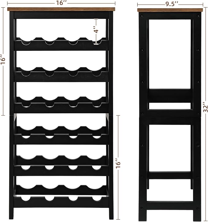 VASMIA Wine Rack Freestanding Floor, 6 Tier Bamboo Wine Storage Shelves with Table Top, 24-Botttle Wine Rack Shelf for Kitchen Bar Dining Room Living Room, Rustic Brown and Black