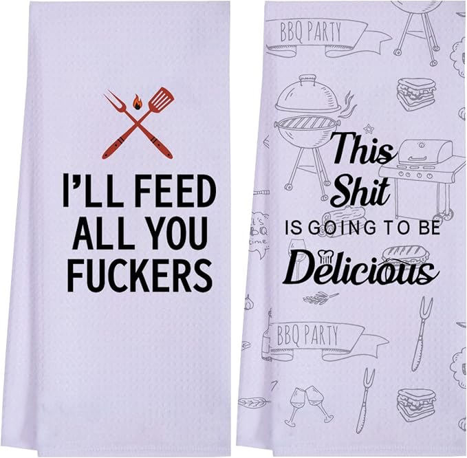 LXOMILL Funny Kitchen Towels for Men, Women, Chef Gifts, BBQ Cooking Dish Towels