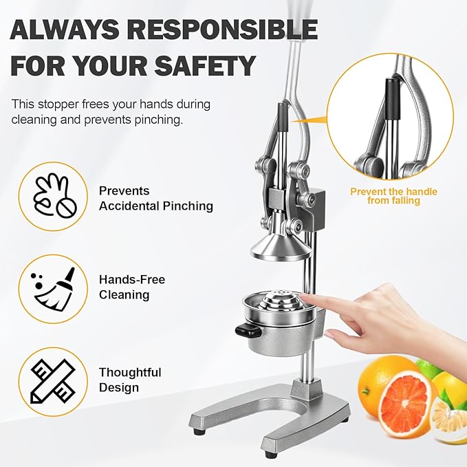 Manual Citrus Juicer Press, Heavy Duty Cast Iron Lemon Squeezer with Stainless Steel Cone, Commercial Hand Press Juicer for Orange, Lemon & Lime, Easy to Clean