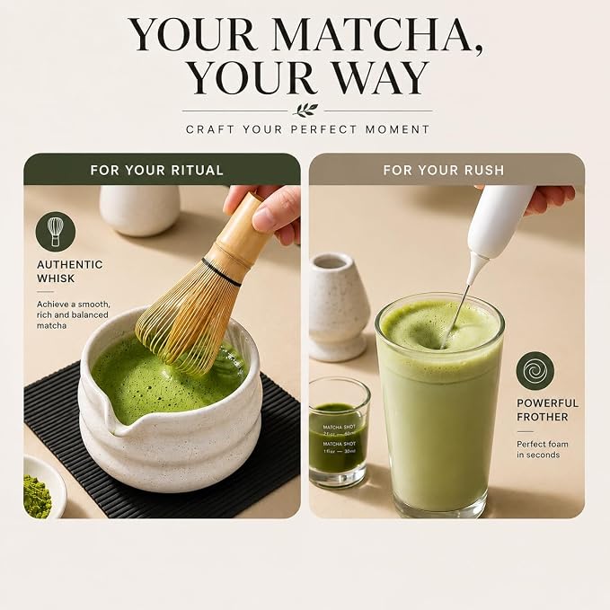 BARISTA EMPEROR® MATCHA WHISK SET PREMIUM 11pcs - Professional Matcha Kit Set with Matcha Bowl, Matcha Whisk, Milk Frother, Spoon, Sifter, Scoop, Stand, Cup, Tea Mat, Cloth - Matcha Bowl Set