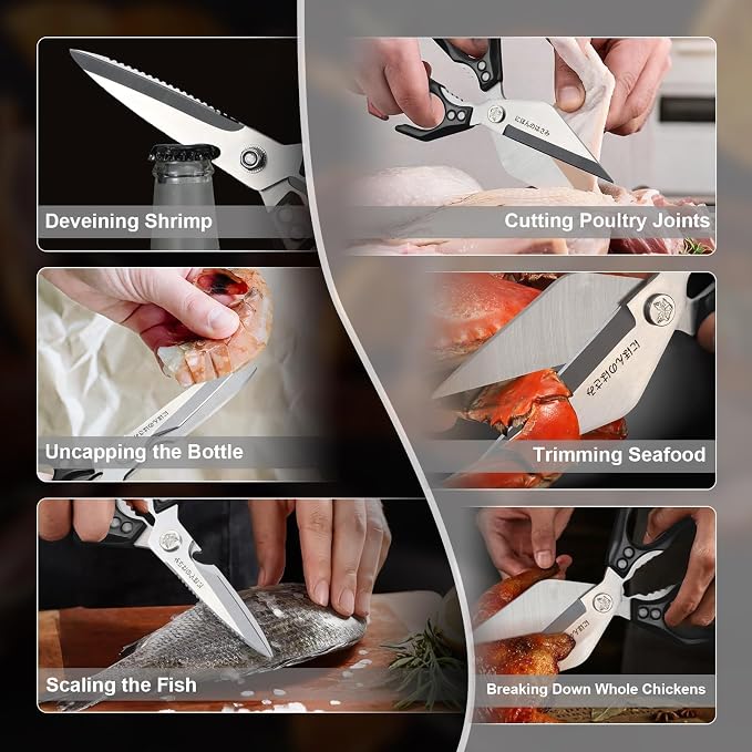 Heavy Duty Poultry Shears Set for Chicken, Meat & Seafood | Multi-Use Kitchen Scissors, Durable Metal Construction, Ergonomic Handle, Easy Clean, Thoughtful Kitchen Gifts
