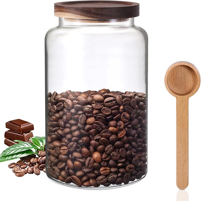 Large Glass Coffee Storage Jar with Lids Spoon Thicken Glass Coffee Canister Borosilicate Glass Food Containers for Ground Coffee Beans Nut Pasta Sugar Candy Spice Rice Loose Tea (2800ml/94oz)