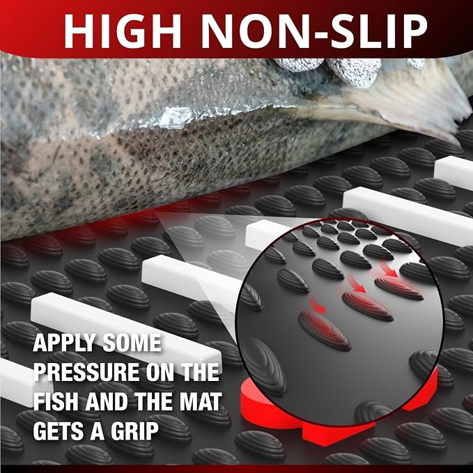 Fish Fillet Mat with Storage Bag and Fish Ruler Decal. Large 28""x14"" Nonslip Fish Cleaning Mat that Grips the Fish - Durable & Easy to Clean, Portable Fish Cutting Board, Black