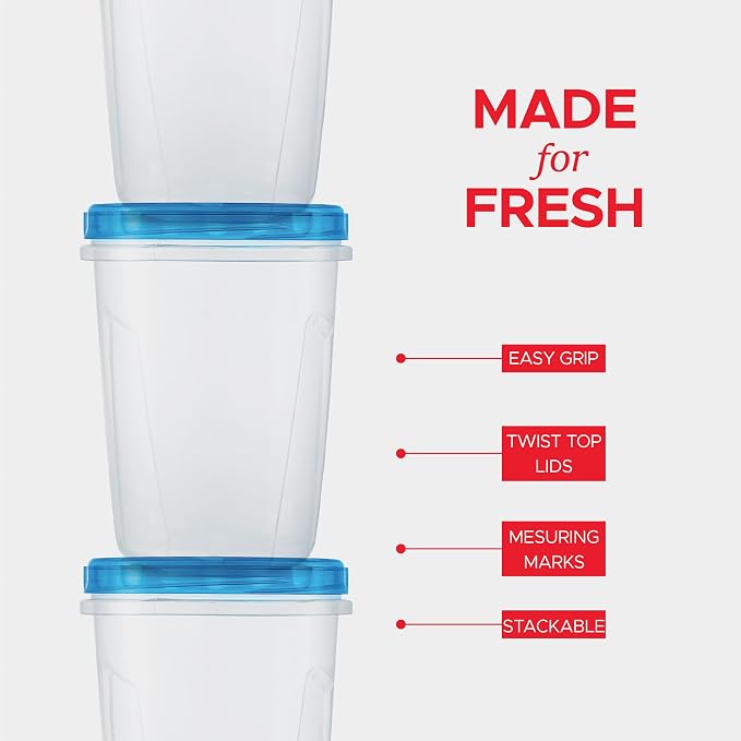 Tafura Freezer Containers, 12 Pack, 32 Oz, Leakproof BPA-Free Lids | Twist-top screw-on closures help prevent spills during storage, transport, and meal prep.