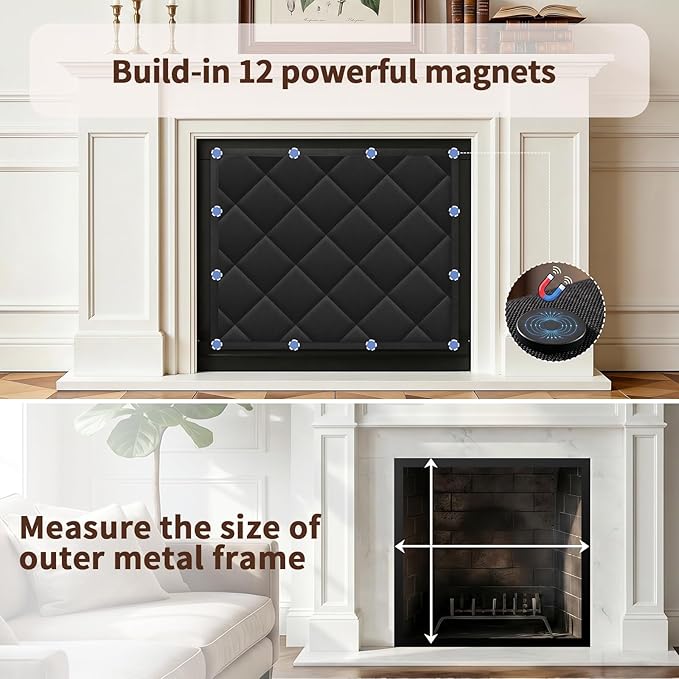 Magnetic Fireplace Draft Cover, Fireplace Blocker Blanket Save Energy, Indoor Fireplace Draft Stopper for Winter Heat Loss and Summer Cooling, Fireplace Insulation Cover for Iron Frame 39 x 28