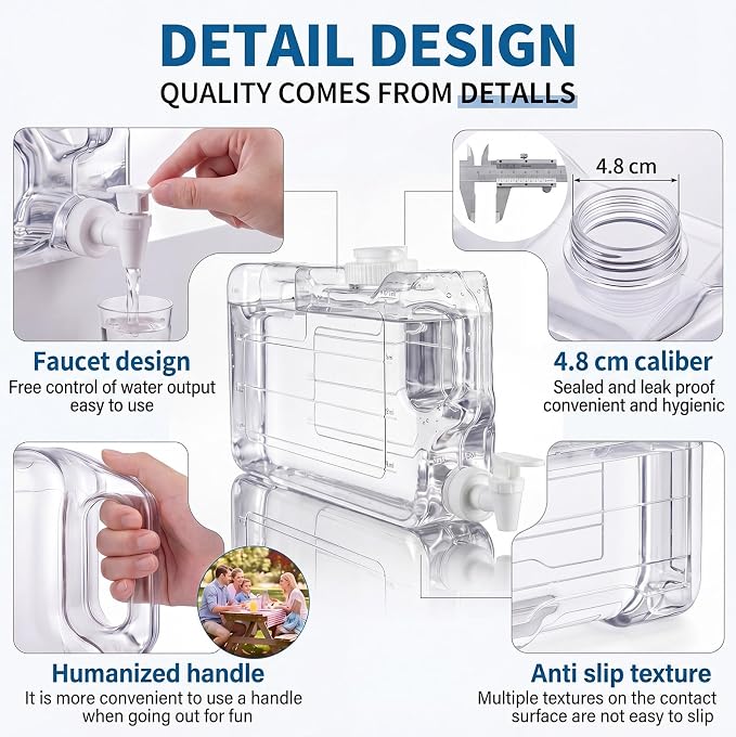 Funnymoom 6 Pcs Drink Water Dispenser for Fridge 1.1 Gallon Beverage Dispenser with Spigot Plastic Reusable Refrigerator Water Dispensers Waters Jug Container for Party Outdoors Camping Hiking Home