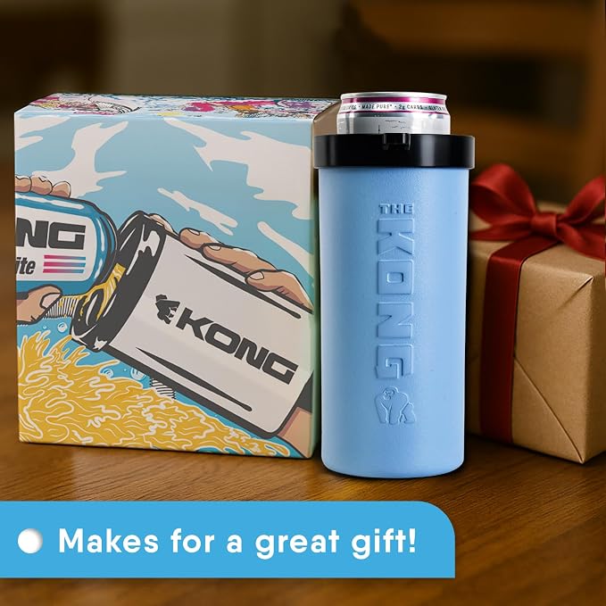 The Kong Skinny Can - Portable Coozie or Bottle Cooler/Cup With Detachable, Expandable, Hose To Funnel Your Drink (Blue)