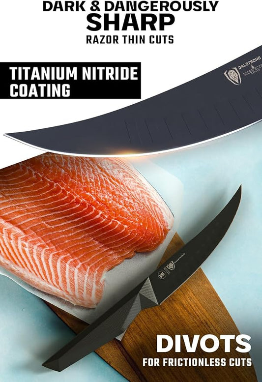 Dalstrong Fillet Knife - 6 inch - Shadow Black Series - Black Titanium Nitride Coated - High Carbon 7CR17MOV-X Vacuum Treated Steel - Meat, Boning Knife - Sheath - NSF Certified